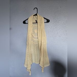 Cream Crochet Open Vest